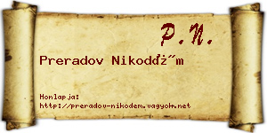 Preradov Nikodém névjegykártya